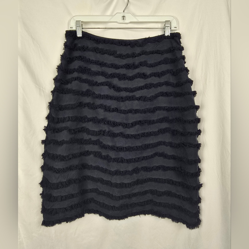 Tommy Hilfiger Navy Blue Silk Ruffle Glam Classic Work Y2K A-Line Skirt sz 6